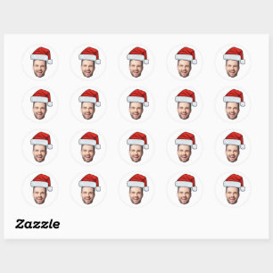 Adesivo Redondo Foto de rosto personalizada Papai Noel Chapéu Nata