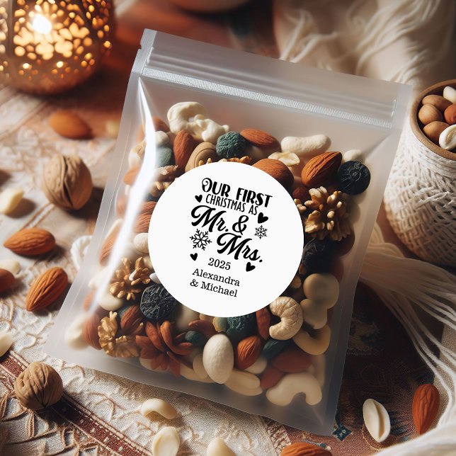 Adesivo Redondo Foto de Snowflakes Natal Sr. e Sra. (Criador carregado)