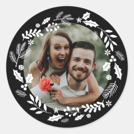 Adesivo Redondo Foto de Wreath Mínima Preta Branca