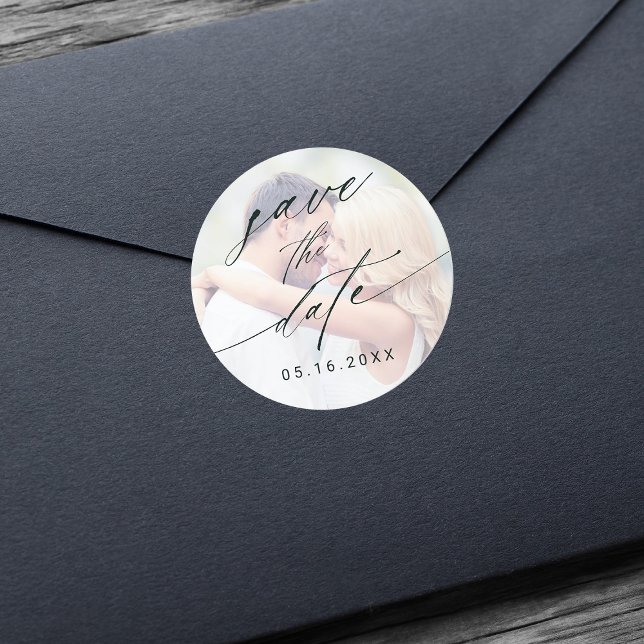 Adesivo Redondo Foto desbotada na moda Salve a data (Criador carregado)