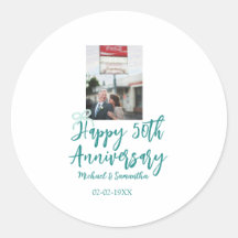 Foto do 50º aniversário com laço turquesa nome da