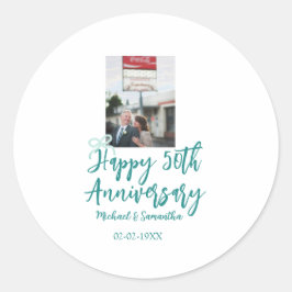 Adesivo Redondo Foto do 50º aniversário com laço turquesa nome da