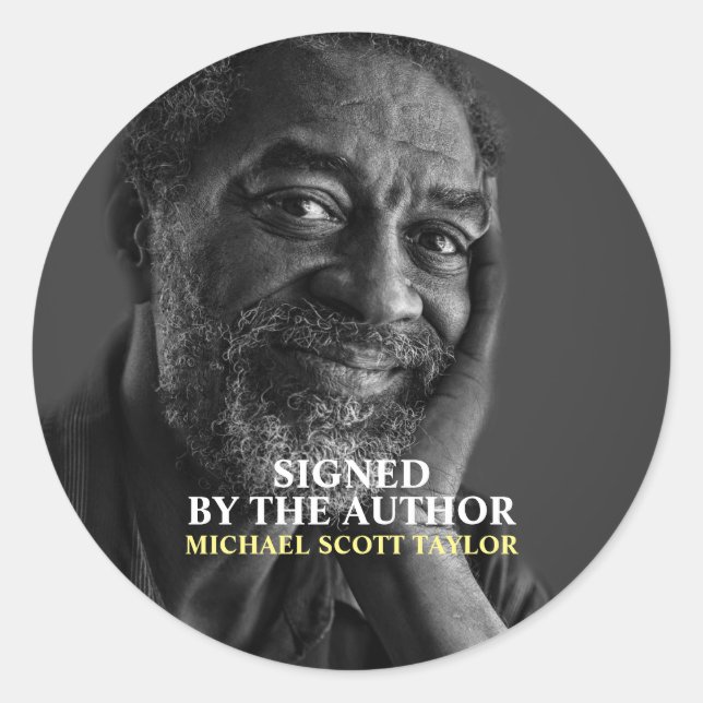 Adesivo Redondo Foto do autor "Assinada pelo autor" Assinatura do  (Frente)