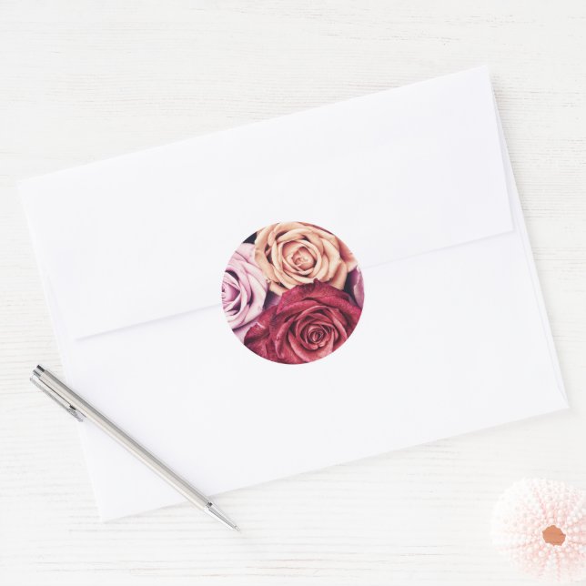 Adesivo Redondo Foto do Buquê Rosa (Envelope)
