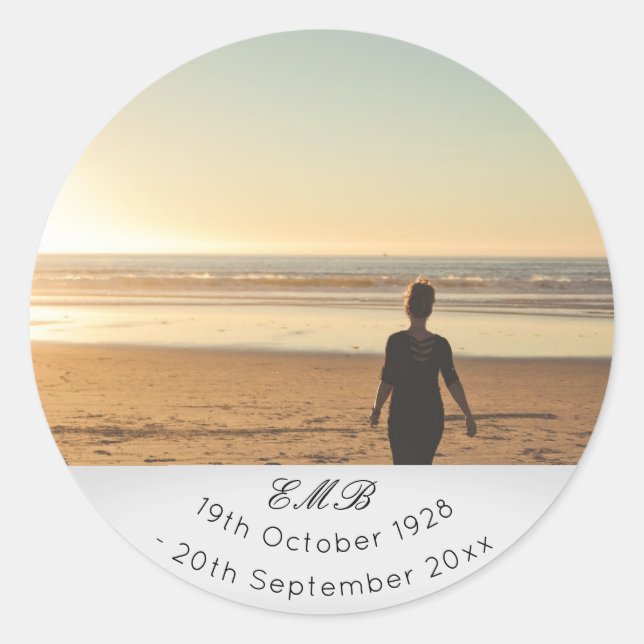 Adesivo Redondo Foto do Monograma do Funeral Memorial (Frente)