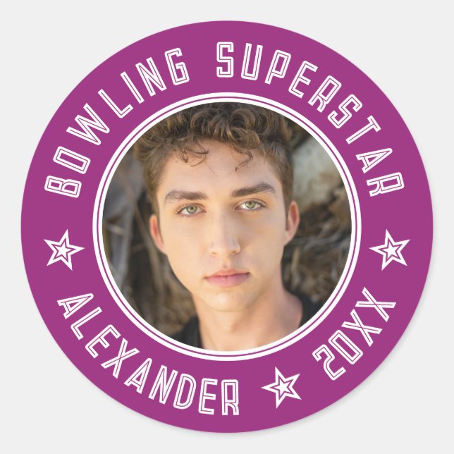 Adesivo Redondo Foto do Nome Rosa Púrpura da Superestrela da Bolic (Frente)