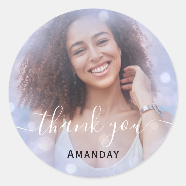 Adesivo Redondo Foto do obrigado Bridal Sweet16 Formando Azul (Frente)