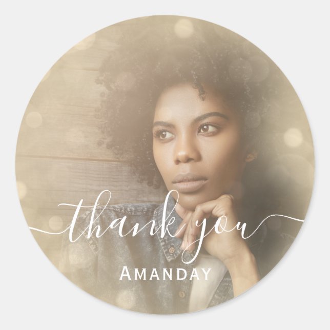 Adesivo Redondo Foto do obrigado Cor-de-rosa Festa de aniversário  (Frente)