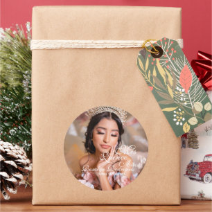 Adesivo Redondo Foto do roteiro Quinceanera 15 Birthday