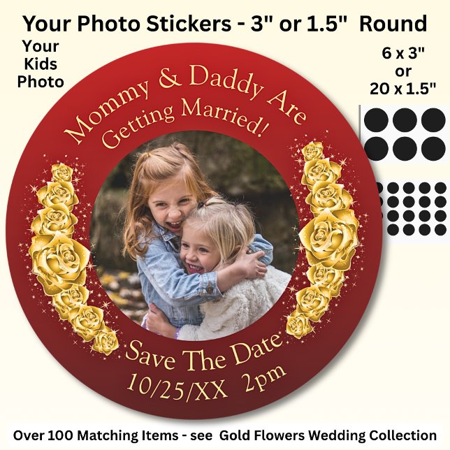 Adesivo Redondo Foto do seu filho Mamãe e Papai se casando   (Criador carregado)