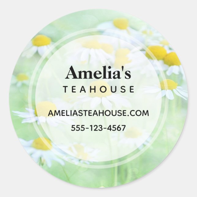 Adesivo Redondo Foto dos Bonito Daisies em uma empresa de campo (Frente)