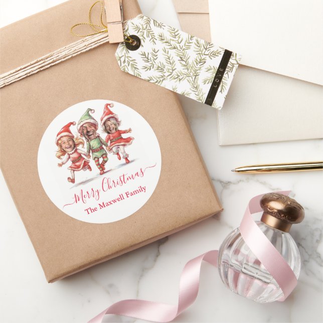 Adesivo Redondo Foto dos elfos de Natal (Presentear)