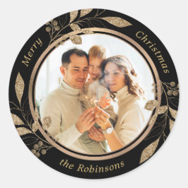 Adesivo Redondo Foto Dourada da família Foliage Natal Preto