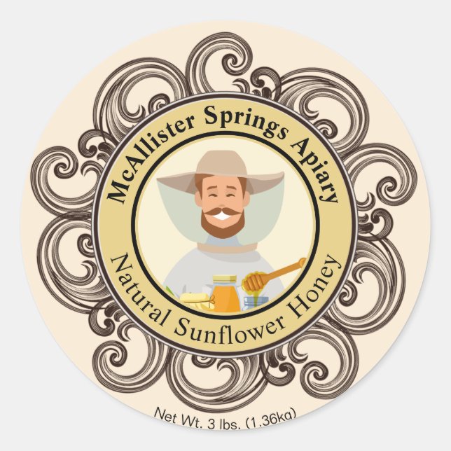 Adesivo Redondo Foto Dourada de Honey Jar Beekeeper (Frente)