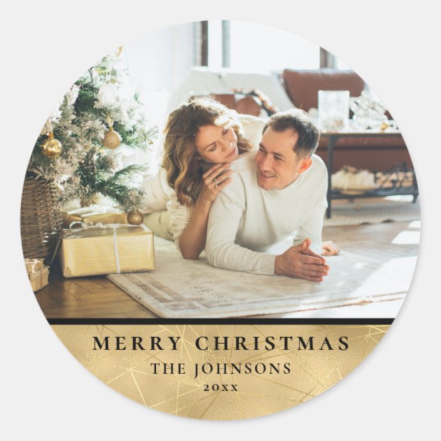 Adesivo Redondo Foto Dourada de Natal Mínima Moderna para Chic (Frente)