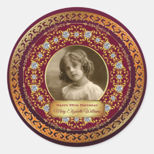 Adesivo Redondo Foto: Dourado Copper Comemorativo Diamantes Burgun