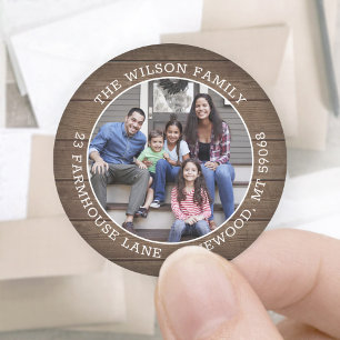 Adesivo Redondo Foto e endereço de devolução de madeira redonda do