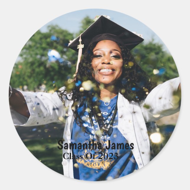 Adesivo Redondo Foto e nome personalizados para graduação (Frente)