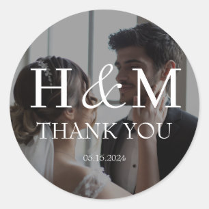 Adesivo Redondo Foto Elegante Casamento Monograma Obrigado