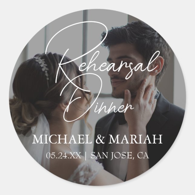 Adesivo Redondo Foto Elegante do Jantar da Véspera do Ensaio (Frente)