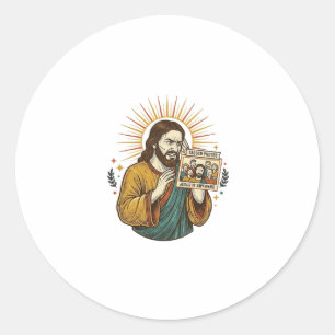 Adesivo Redondo Foto em Grupo com Jesus com Olhos Fechados sem Fla