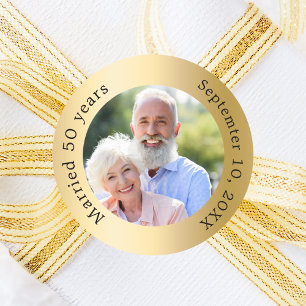 Adesivo Redondo Foto em ouro de 50º aniversário de casamento