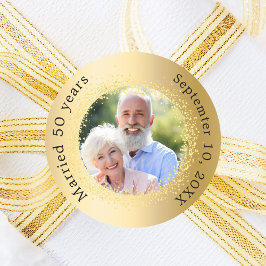 Adesivo Redondo Foto em ouro de aniversário de 50 anos de casament
