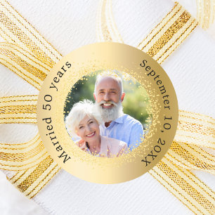 Adesivo Redondo Foto em ouro de aniversário de 50 anos de casament