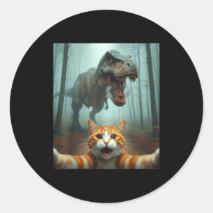 Adesivo Redondo Foto Engraçada de Gato com Gráfico de Dinossauro P