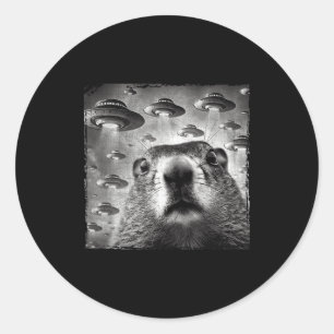 Adesivo Redondo Foto engraçada do Groundhog com alienígenas Ufos G