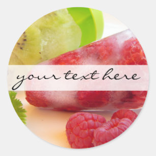 Adesivo Redondo foto frutado do pirulito do gelo da framboesa