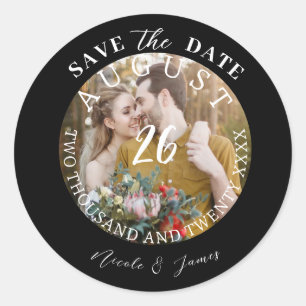 Adesivo Redondo Foto Imagem Casamento Save the Date Moderna