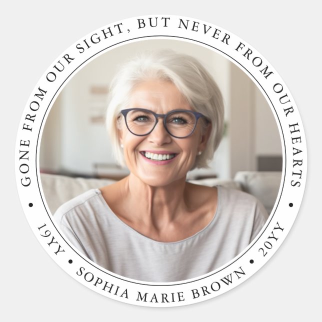 Adesivo Redondo Foto Memorial de Simpatia Funeral Personalizada (Frente)