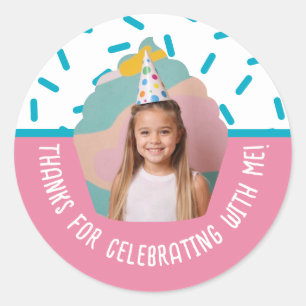 Adesivo Redondo Foto Personalizada Aniversário Obrigado Cupcake Sp