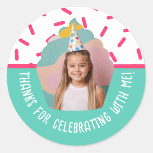 Adesivo Redondo Foto Personalizada Aniversário Obrigado Cupcake Sp