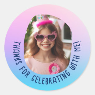 Adesivo Redondo Foto Personalizada Aniversário Obrigado Gradiente