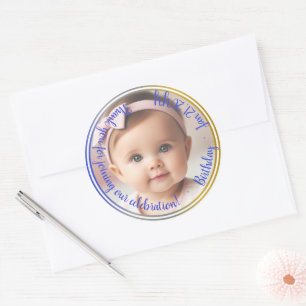 Adesivo Redondo Foto personalizada Blue Silver Fronteira Dourada