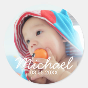 Adesivo Redondo Foto personalizada com nome e data