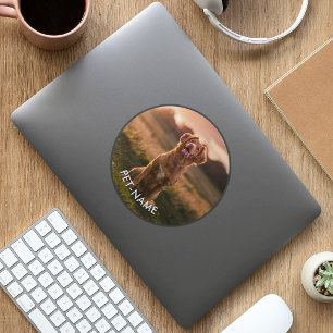 Adesivo Redondo Foto Personalizada Com O Nome Do Seu Cachorro