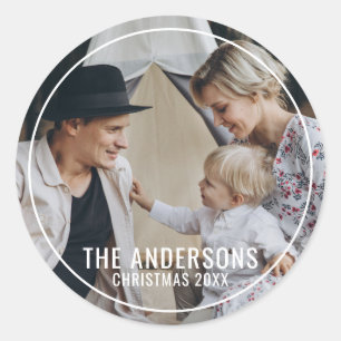 Adesivo Redondo Foto personalizada da família com o nome da famíli