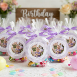 Adesivo Redondo Foto Personalizada de 1º Aniversário com Xadrez de