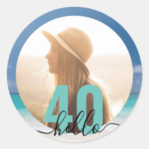 Adesivo Redondo Foto personalizada de aniversário de 40 anos Beac