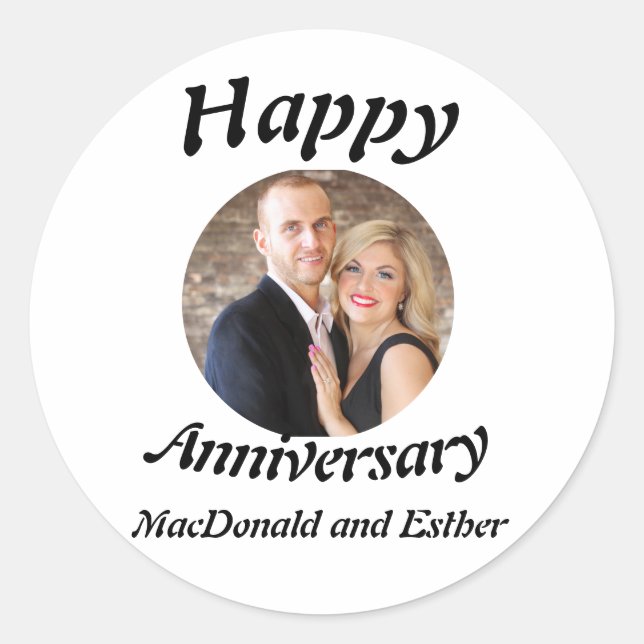 Adesivo Redondo Foto personalizada de feliz aniversário (Frente)