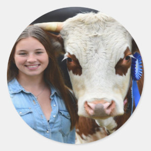 Adesivo Redondo Foto Personalizada de Vaca de Exposição de Gado
