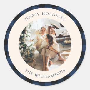 Adesivo Redondo Foto personalizada de Xadrez de Buffalo Azul e Neg