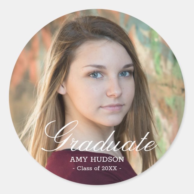 Adesivo Redondo Foto personalizada do Formando de script branco (Frente)