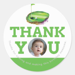 Adesivo Redondo Foto personalizada do primeiro aniversário de golf