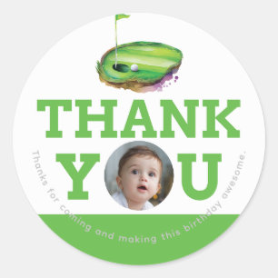 Adesivo Redondo Foto personalizada do primeiro aniversário de golf