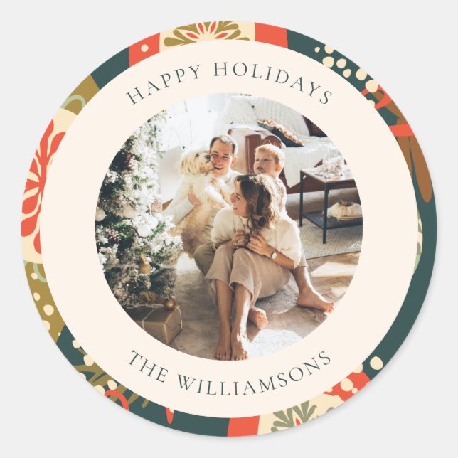 Adesivo Redondo Foto personalizada dos Enfeites de natal Verdes Ve (Frente)