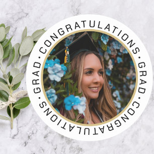 Adesivo Redondo Foto Personalizada Dourada Preta Elegante para Gra